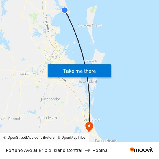 Fortune Ave at Bribie Island Central to Robina map