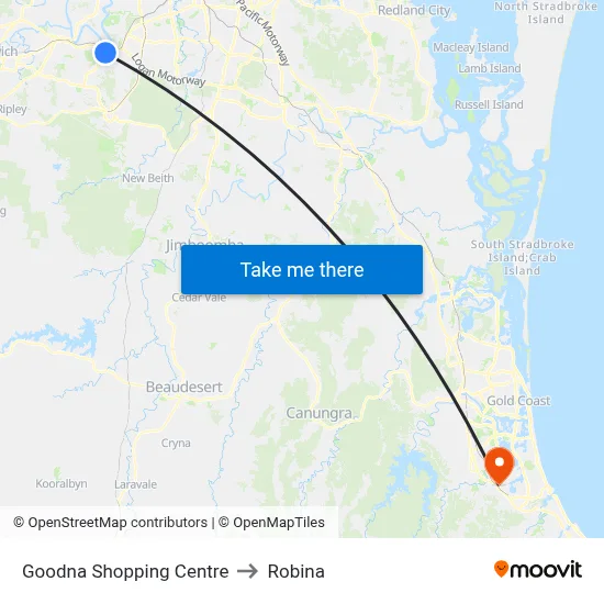 Goodna Shopping Centre to Robina map