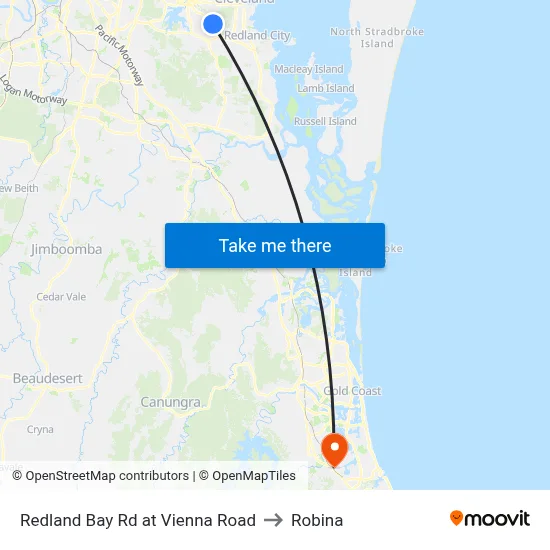 Redland Bay Rd at Vienna Road to Robina map