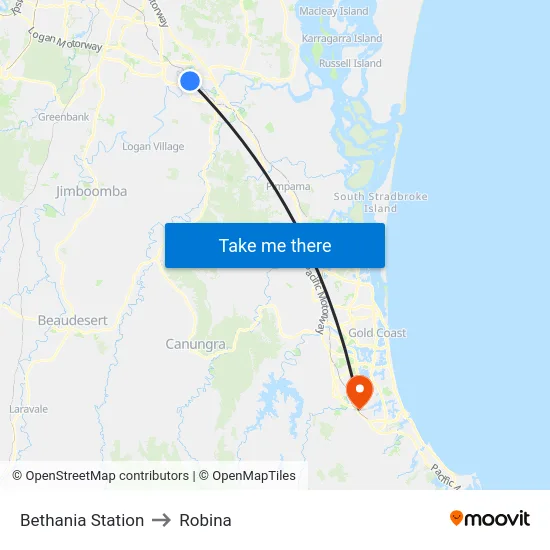 Bethania Station to Robina map