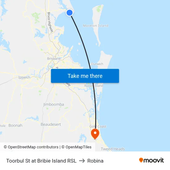 Toorbul St at Bribie Island RSL to Robina map