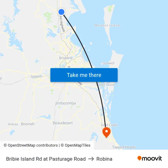 Bribie Island Rd at Pasturage Road to Robina map