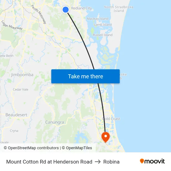 Mount Cotton Rd at Henderson Road to Robina map