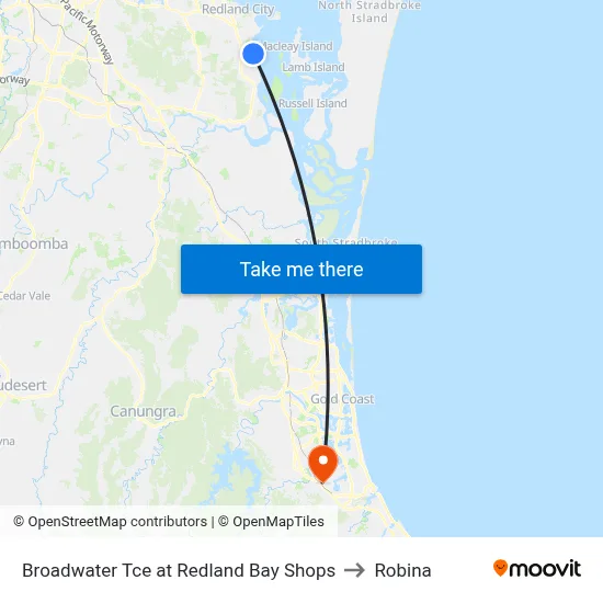 Broadwater Tce at Redland Bay Shops to Robina map