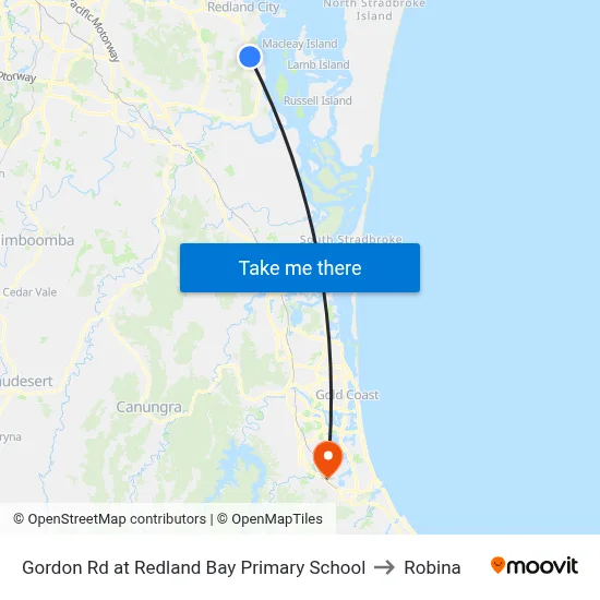 Gordon Rd at Redland Bay Primary School to Robina map