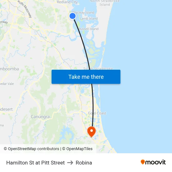 Hamilton St at Pitt Street to Robina map
