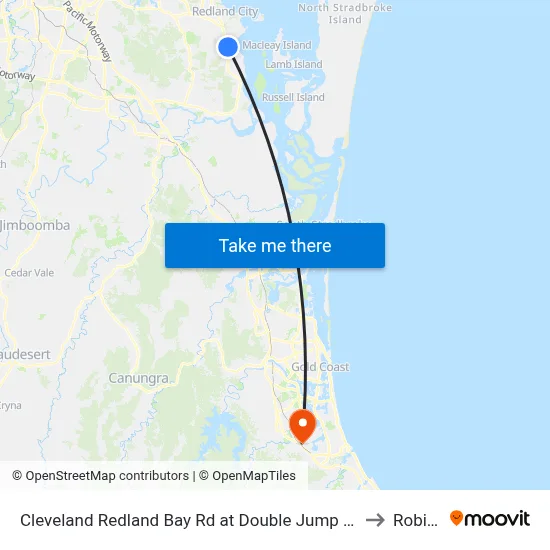 Cleveland Redland Bay Rd at Double Jump Road to Robina map