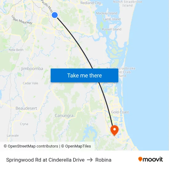Springwood Rd at Cinderella Drive to Robina map