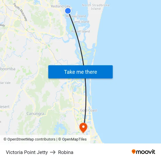 Victoria Point Jetty to Robina map