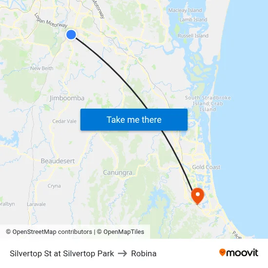 Silvertop St at Silvertop Park to Robina map