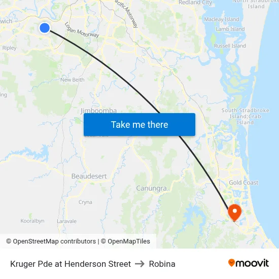 Kruger Pde at Henderson Street to Robina map