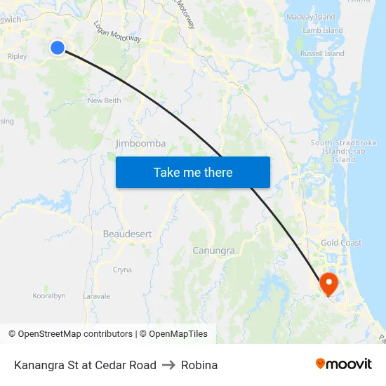 Kanangra St at Cedar Road to Robina map