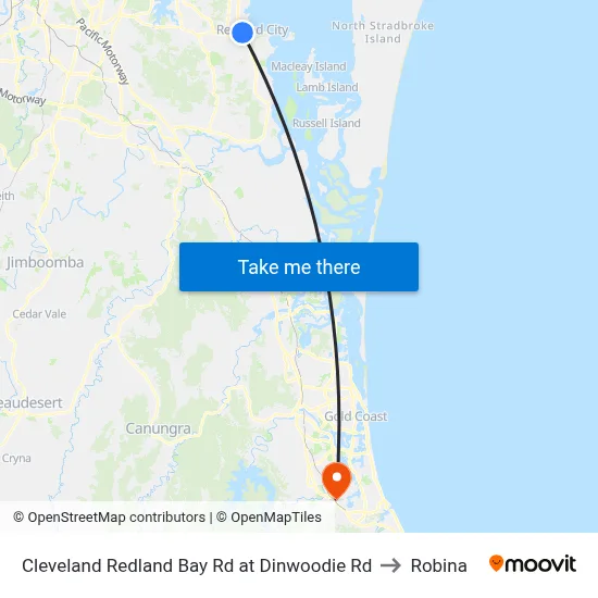Cleveland Redland Bay Rd at Dinwoodie Rd to Robina map