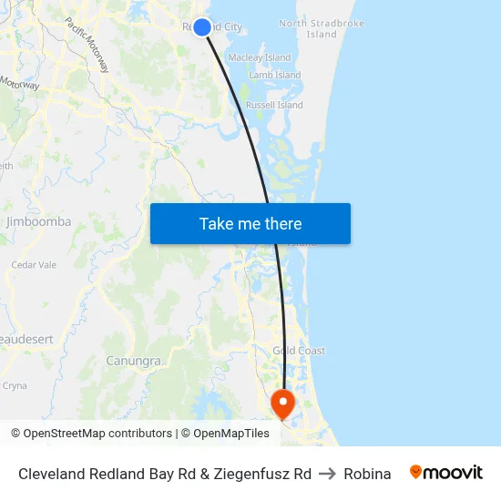 Cleveland Redland Bay Rd & Ziegenfusz Rd to Robina map