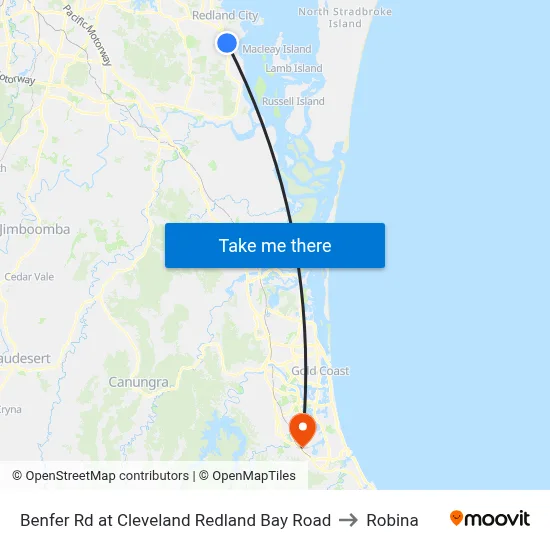 Benfer Rd at Cleveland Redland Bay Road to Robina map
