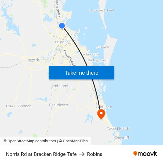 Norris Rd at Bracken Ridge Tafe to Robina map