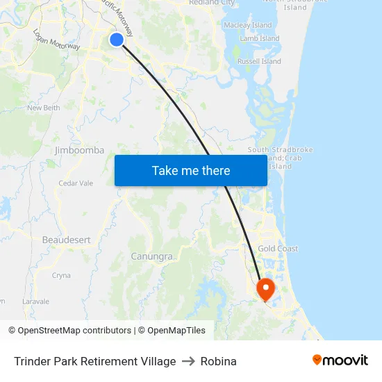 Trinder Park Retirement Village to Robina map