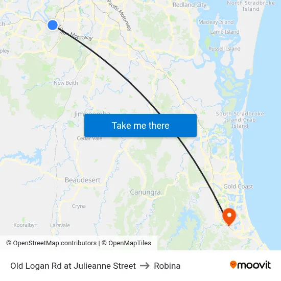 Old Logan Rd at Julieanne Street to Robina map