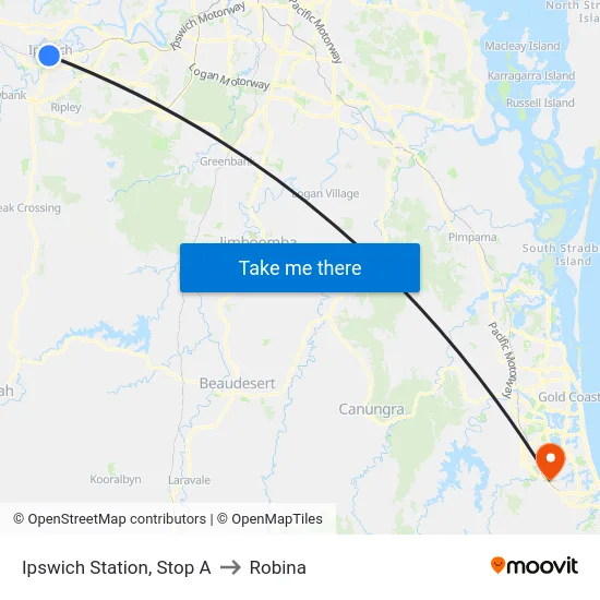 Ipswich Station, Stop A to Robina map