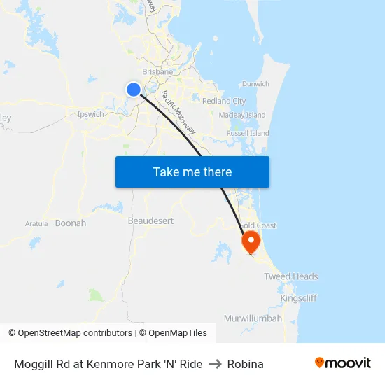 Moggill Rd at Kenmore Park 'N' Ride to Robina map