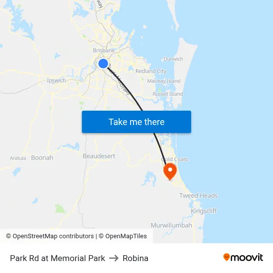 Park Rd at Memorial Park to Robina map