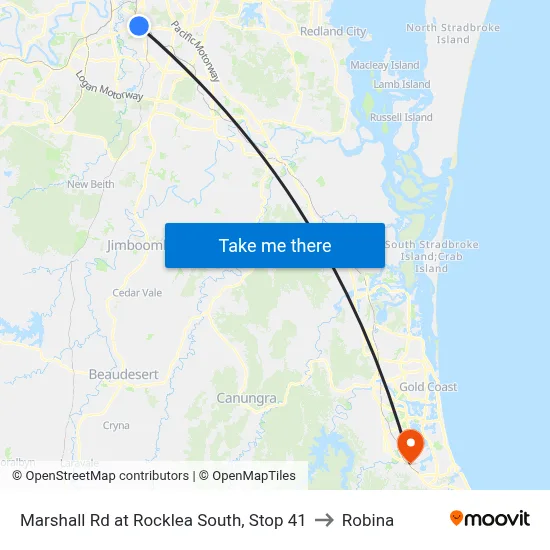 Marshall Rd at Rocklea South, Stop 41 to Robina map