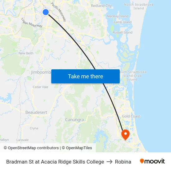 Bradman St at Acacia Ridge Skills College to Robina map