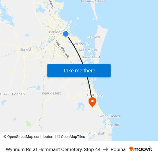 Wynnum Rd at Hemmant Cemetery, Stop 44 to Robina map