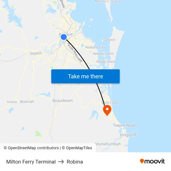 Milton Ferry Terminal to Robina map