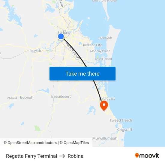 Regatta Ferry Terminal to Robina map