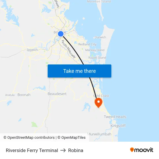 Riverside Ferry Terminal to Robina map