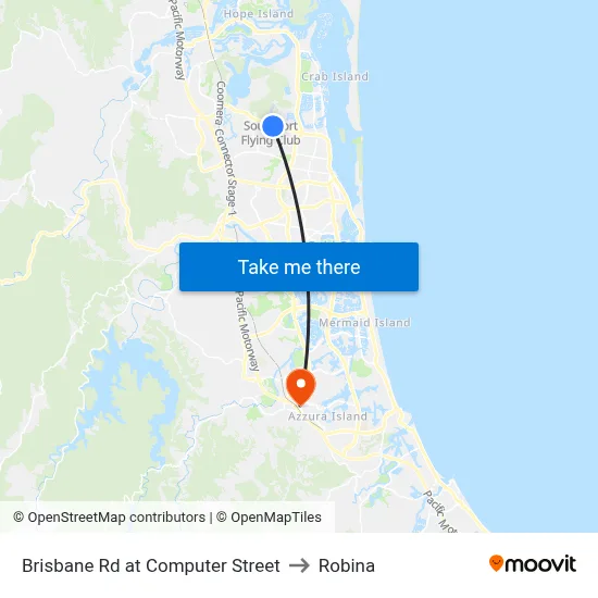Brisbane Rd at Computer Street to Robina map
