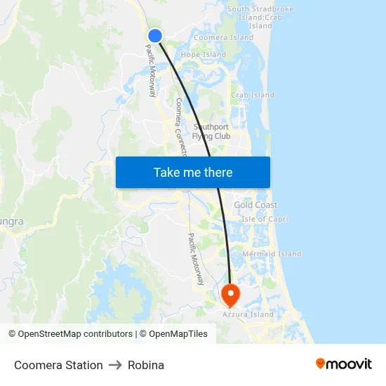Coomera Station to Robina map