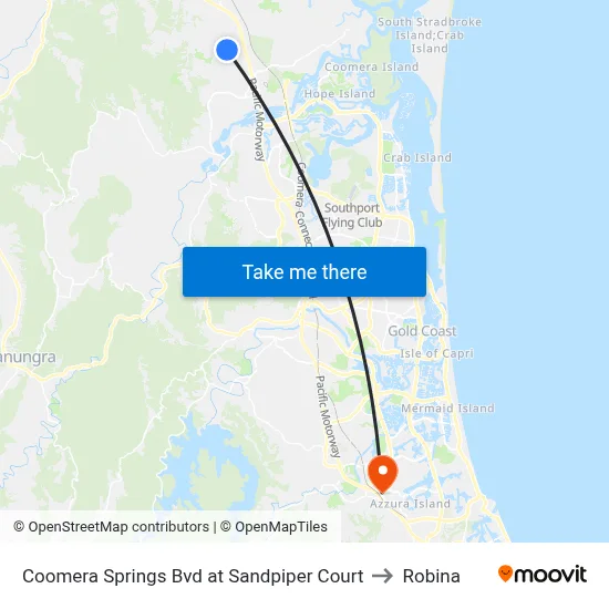 Coomera Springs Bvd at Sandpiper Court to Robina map