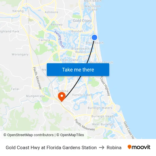Gold Coast Hwy at Florida Gardens Station to Robina map