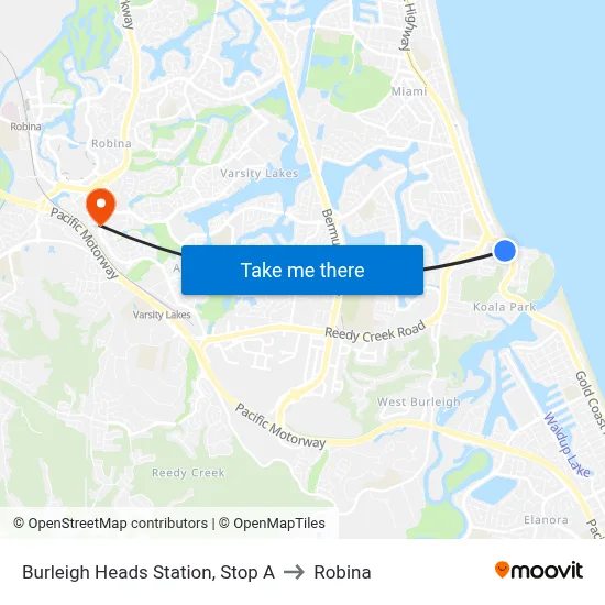 Burleigh Heads Station, Stop A to Robina map
