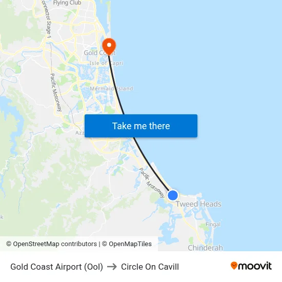 Gold Coast Airport (Ool) to Circle On Cavill map