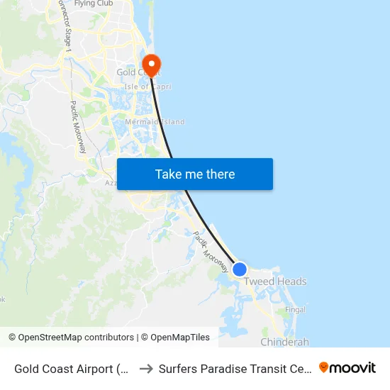 Gold Coast Airport (Ool) to Surfers Paradise Transit Centre map