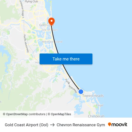 Gold Coast Airport (Ool) to Chevron Renaissance Gym map