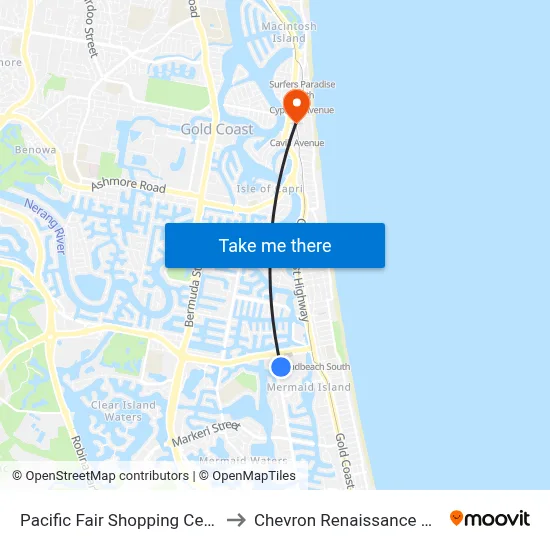 Pacific Fair Shopping Centre to Chevron Renaissance Gym map