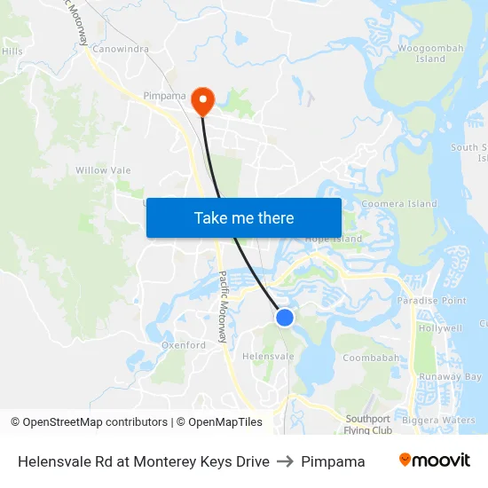 Helensvale Rd at Monterey Keys Drive to Pimpama map