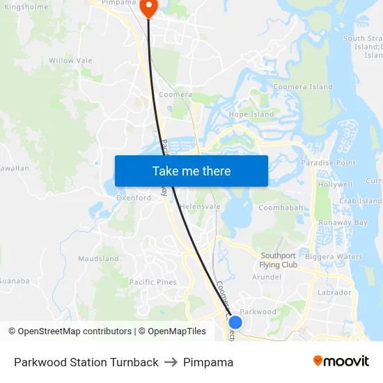 Parkwood Station Turnback to Pimpama map