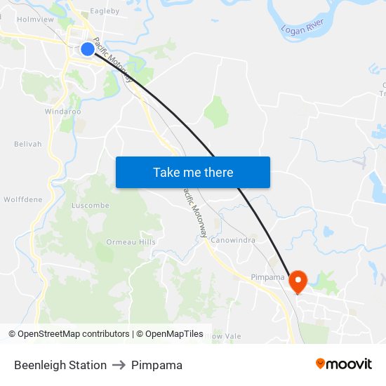 Beenleigh Station to Pimpama map