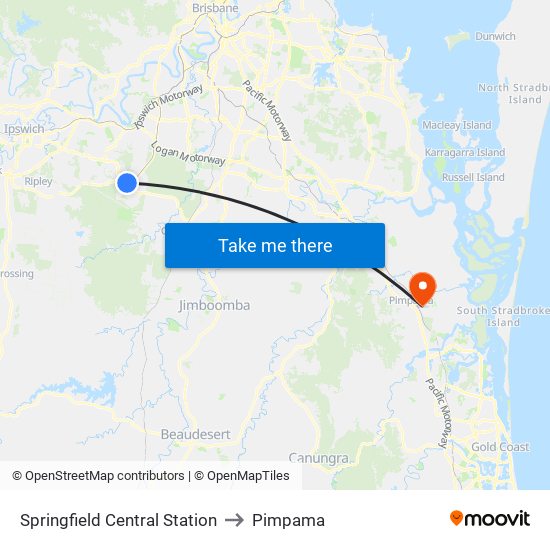 Springfield Central Station to Pimpama map