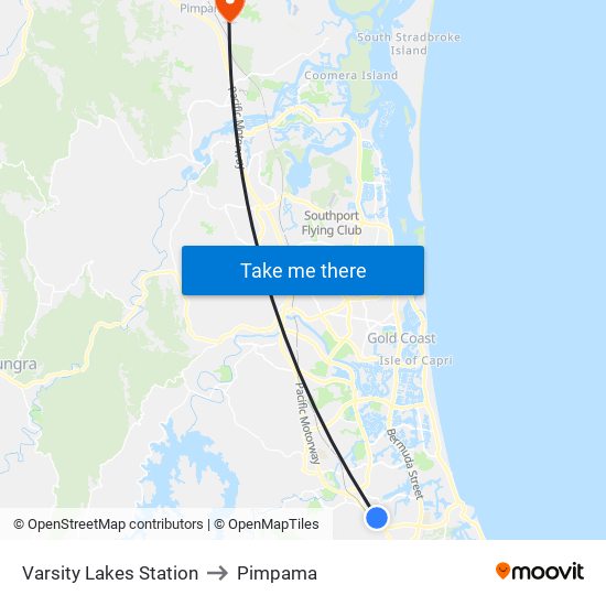 Varsity Lakes Station to Pimpama map