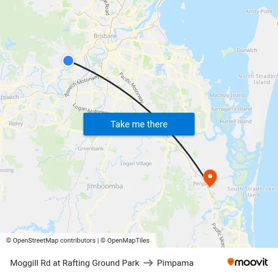 Moggill Rd at Rafting Ground Park to Pimpama map