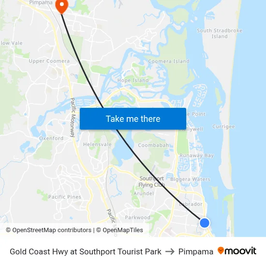 Gold Coast Hwy at Southport Tourist Park to Pimpama map