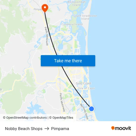 Nobby Beach Shops to Pimpama map