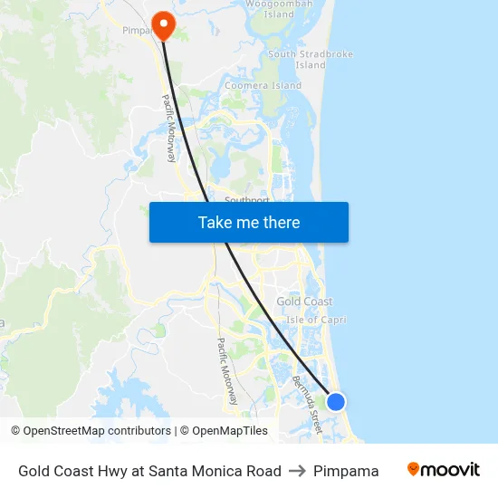Gold Coast Hwy at Santa Monica Road to Pimpama map