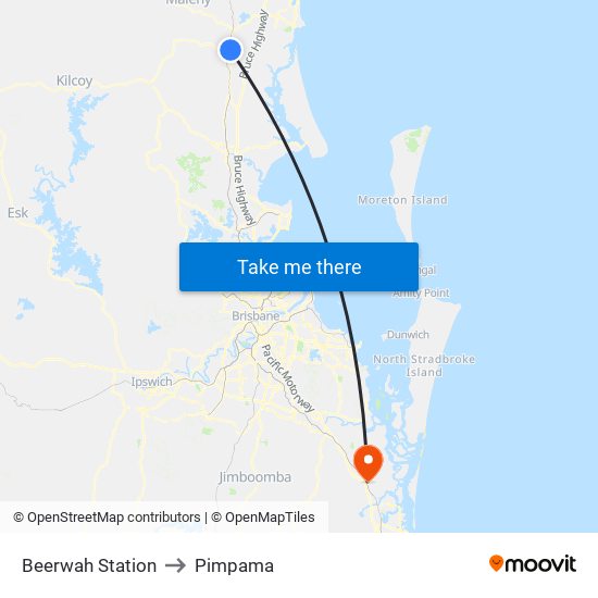 Beerwah Station to Pimpama map